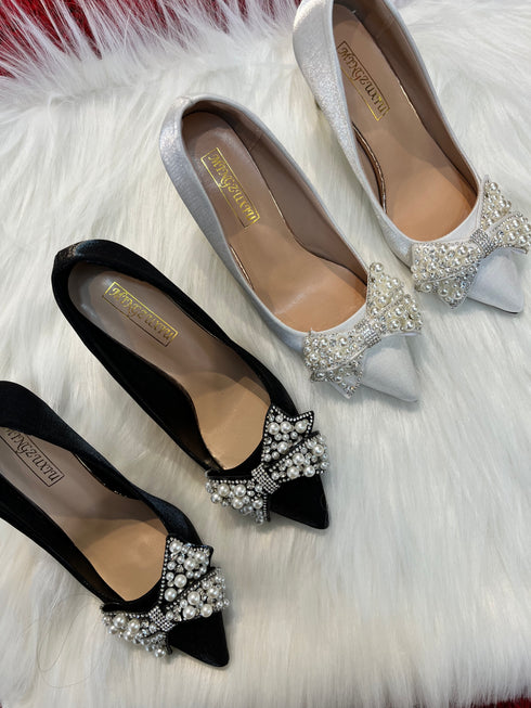 Pearl Crystal Bow-Knot Wedding Pointed Toe Heels